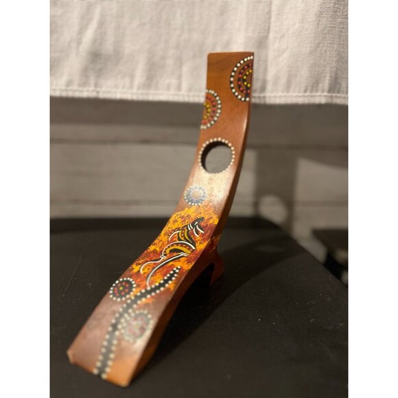 Handcrafted Australian Aboriginal Art Wooden Boomerang Display Stand With Kangar - Picture 1 of 6